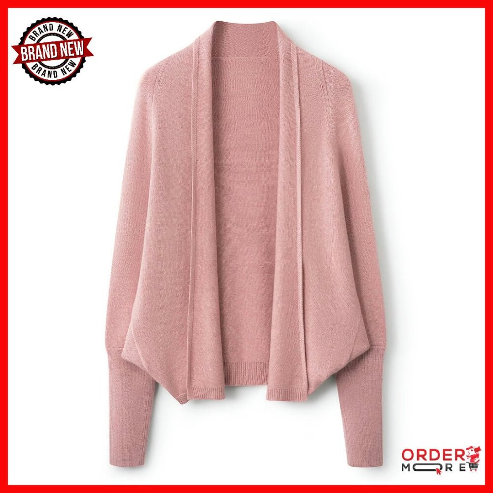 Merino Wool Cardigan Batwing Sleeve Open Front Slouchy Sweater